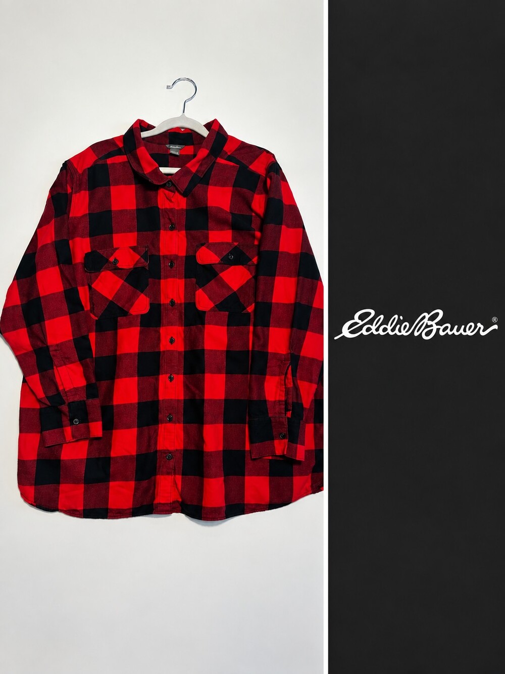 Eddie Bauer 3X Red Black Buffalo Plaid Flannel Shirt TENCEL Plus Size